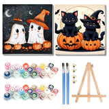 cviokrdu 2 Pack Paint by Numbers Kit for Kids with Frame-Wooden Easel, Halloween Paint by Numbers for Kids Ages 4 8 12, Easy Halloween Acrylic Oil Painting Kits for Home Wall Decoration 8x8 inch cviokrdu