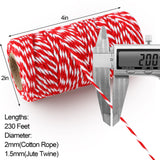 4 Rolls Natural Jute Twine, Red, Green & White - 70m/Roll Joyberg