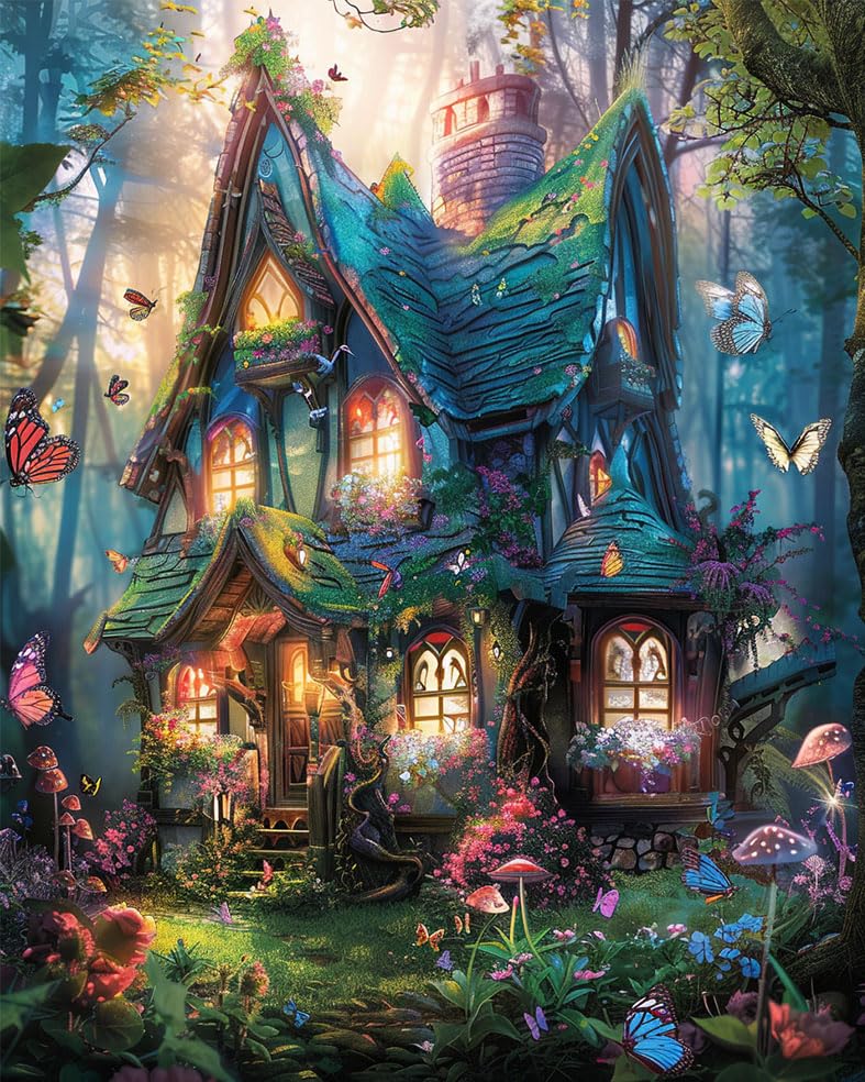 Magic House in The Forest DIY Paint by Numbers for Adults Glowing Plant Butterflies in Scenery DIY Oil Painting Acrylic Paint Art Painting Kits Canvas with Acrylic Paints 16x20 Inch（Without Frame） Generic