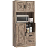 HOMCOM 60" Tall Kitchen Pantry Cabinet, Farmhouse Freestanding Hutch with Microwave Oven Countertop, Kitchen Storage Cabinet with Barn Doors & Drawers, Buffet with Adjustable Shelves, Gray Wash HOMCOM