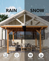 Beneouya 18.3 x 12.6 x 7.8 FT Carport, Wood Outdoor Gazebo Pavilion with Hardtop Sloped Steel Roof, Heavy Duty Waterproof Car Port for Backyard, Patio, Deck and Lawn Beneouya