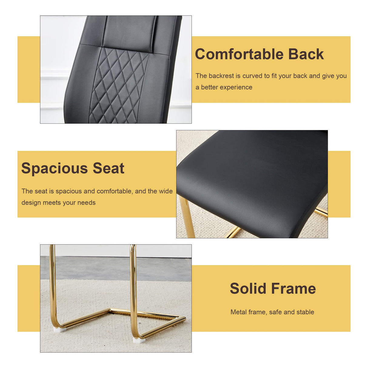 TesNus 7 Pieces Dining Table Set,63" Marble Kitchen Room Table with 6 Black Chairs,Rectangle Sintered Stone Top with Gold Legs,Large Dining Set for 6 Person for Kitchen Dining Room TesNus