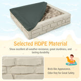 HONEY JOY Sandbox with Cover, 47x47 Inch Square Sand Pit for Backyard, Bottom Drainage Oxford Liner, HDPE Playful All Weather Resistant Sand Boxes for Kids Outdoor with Lid (White) HONEY JOY