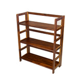 Unknown1 Solid Acacia 3 Shelf Folding Bookcase in Mahogany Brown Mid-Century Modern Rustic Lacquer Foldable Wood Unknown1