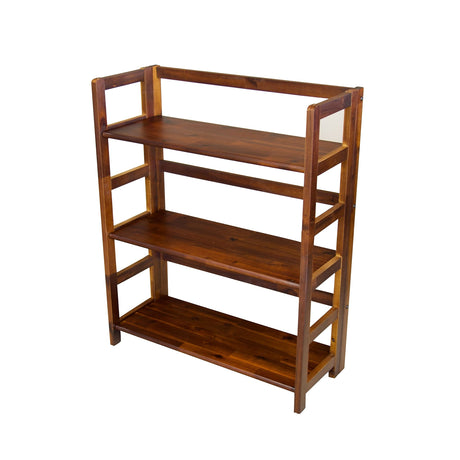 Unknown1 Solid Acacia 3 Shelf Folding Bookcase in Mahogany Brown Mid-Century Modern Rustic Lacquer Foldable Wood Unknown1