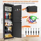 47.3" Tall Fireproof Wall Safes Between the Studs 16" Centers, Large Hidden Flush Wall Safe with 4 Removable Shelf & 6 Key Hooks, 48LB Heavy Duty Gun Safes for Home Rifle and Pistols, Money, Jewelry Nebakne