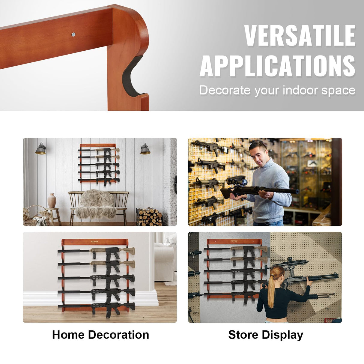 VEVOE Gun Rack, Wood Gun Rack Wall Mount, Gun Display Rack Holds 5 Rifles, Shotguns, 132 lb Heavy Duty Wall Storage Display Rifle Rack with Soft Padding VEVOR