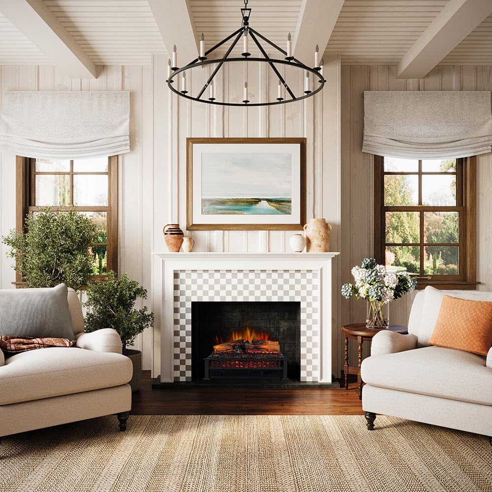 Country Living 27 inch Electric Log Set | 1000 Sq Ft Heater - Log Insert with Infrared Flames | Control with Remote, Alexa or Google Country Living