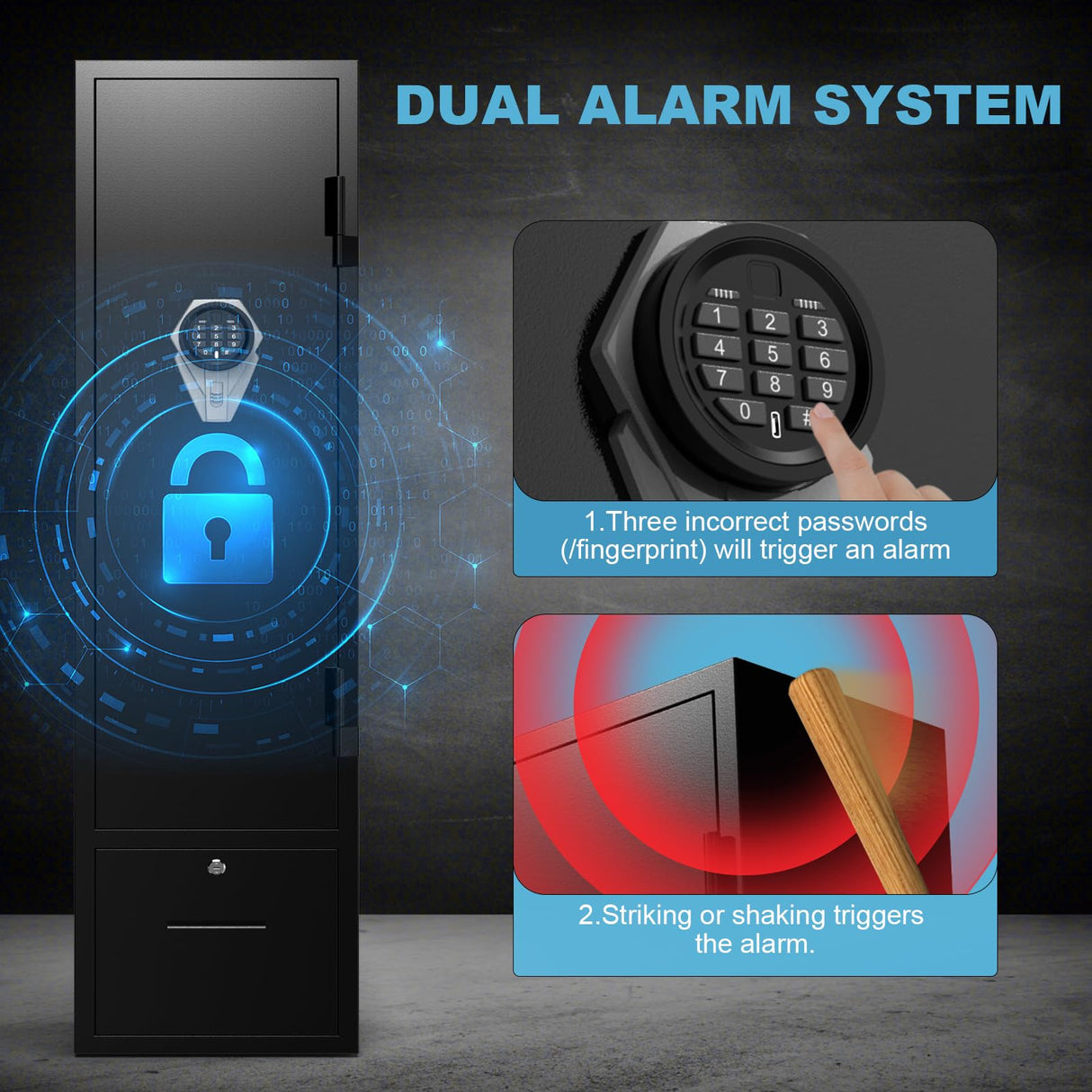 Marcree 3-5 Gun Safe, Digital Rifle Gun Safe with Drawer, Quick Access Gun Safe for Rifles and Pistols with Dual Alarm System, Shotgun Safe with Silent System, Electronic Lock Marcree