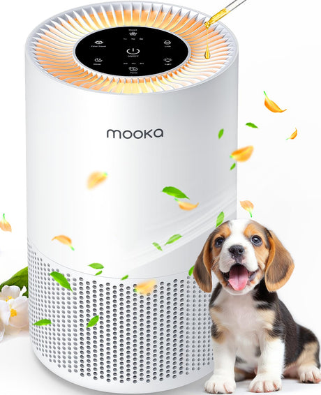 Air Purifiers for Home Large Rooms up to 1200ft², MOOKA H13 True HEPA Air Purifier for Bedroom Pets with Fragrance Sponge, Timer, Air Filter Cleaner for Smoke, Odor, Dander, Pollen (White) MOOKA