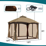 Gazebo Universal Replacement Mosquito Netting - Wonwon Outdoor Gazebo Canopy 4-Panel Screen Walls with Zipper for 10' x 12' Gazebo (Mosquito Net Only) (Brown) Wonwon