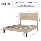 Allewie Queen Size Button Tufted/Fabric Upholstered Bed Frame with Adjustable Headboard/Wood Slat Support/Mattress Foundation/Beige Allewie
