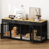 PIAOMTIEE 86.6" Large Double Dog Crate Furniture, XXL Wooden Dog Crate Kennel Furniture with Divider and 4 Drawers, Dog Crates Furniture for 2 Large Dogs Indoor, Black PIAOMTIEE