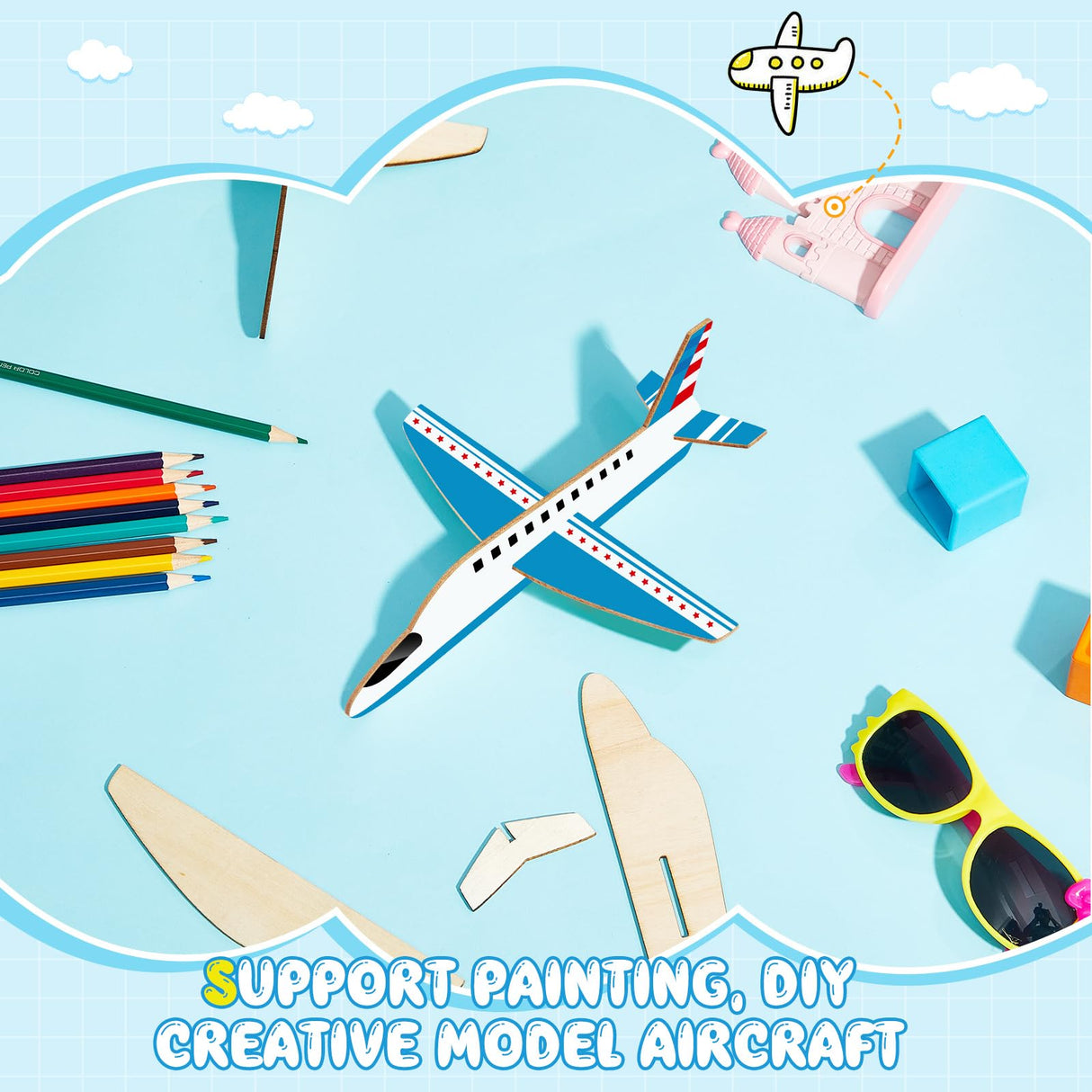 Gejoy 8 Packs Wooden Model Airplane Wood Planes DIY Balsa Wood Kits Handicraft Toy Plane for Birthday Carnival Party(Airplane) Gejoy