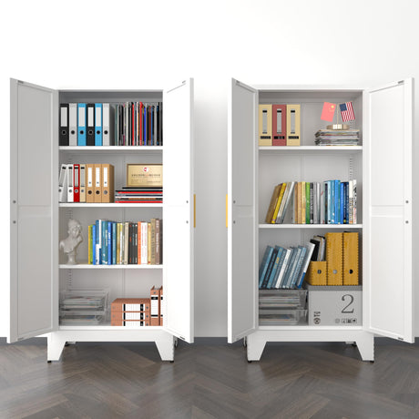 COFaR 4 Tier Metal Farmhouse Storage Cabinet with 2 Barn Door, 3 Adjustable Shelves and Legs, for Dining Room, Kitchen,Pantry,Bathroom, Living Room, Office (White, 61" Farmhouse) COFaR