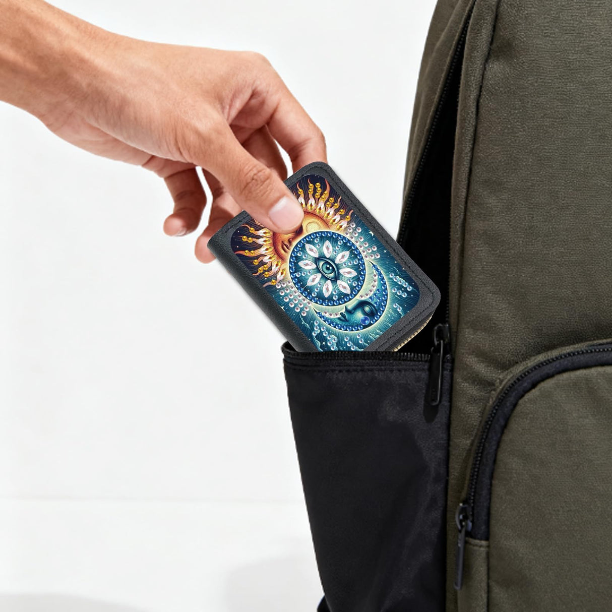 JISHSHAY Diamond Painting Credit Card Holder Sun Diamond Art Credit Card Wallet Moon Gem Art Wallet Eye Gem Painting Coin Purse Sun Moon Embroidery Billfold Mosaic Kits for Adults Billfold JISHSHAY