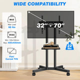 Rfiver Mobile TV Cart Rolling TV Stand with Power Outlet for 32-70 Inch Screens, Protable TV Stand on Wheels with Height Adjustment, Outdoor TV Stand Mount with Shelf Holds up to 88lbs for Home Office Rfiver