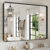WEER Black Bathroom Mirror for Wall, 50X36 Inch Matte Black Mirror, Rectangular Black Metal Framed Vanity Mirror with Tempered Glass, Rounded Corner, Anti-Rust (Horizontal/Vertical) WEER