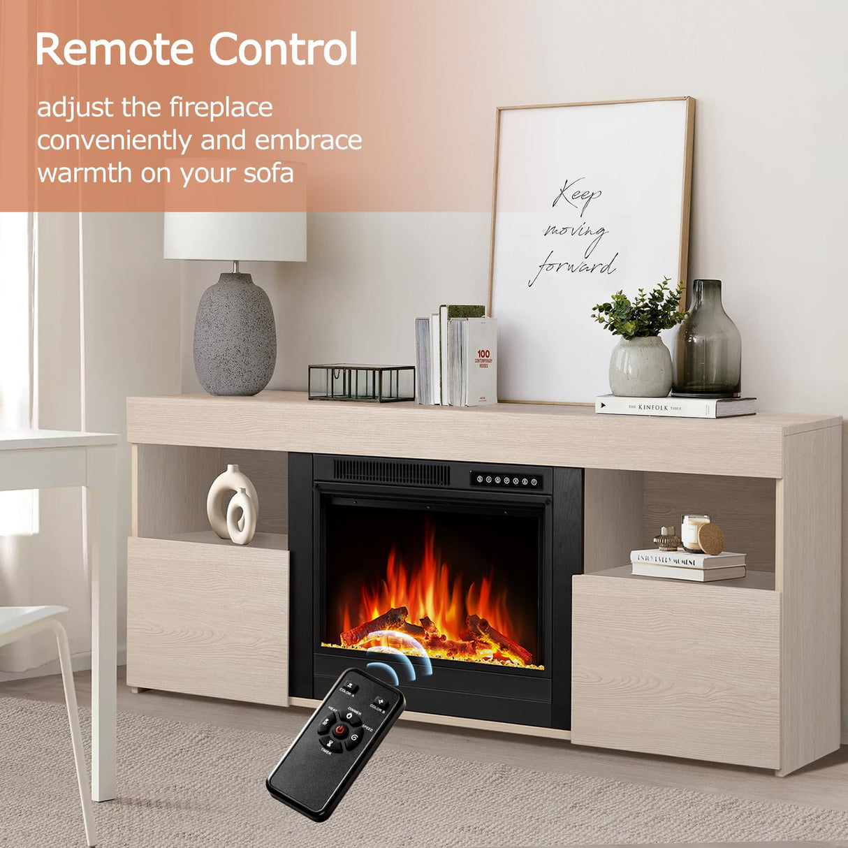 Xbeauty 60" Fireplace Tv Stand Mantel Wood Surround Firebox Freestanding Corner Fireplace Heater Infrared Quartz Heater Adjustable Led Flame, Remote Control,Lightoak Xbeauty