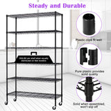 Storage Shelves 6-Tier Wire Shelving Unit Garage Shelving with Wheels 2100LBS Capacity,18" D x 48" W x 78" H Metal Shelves Storage Rack Heavy Duty Shelving for Garage Kitchen Pantry,Black Capacmkseh