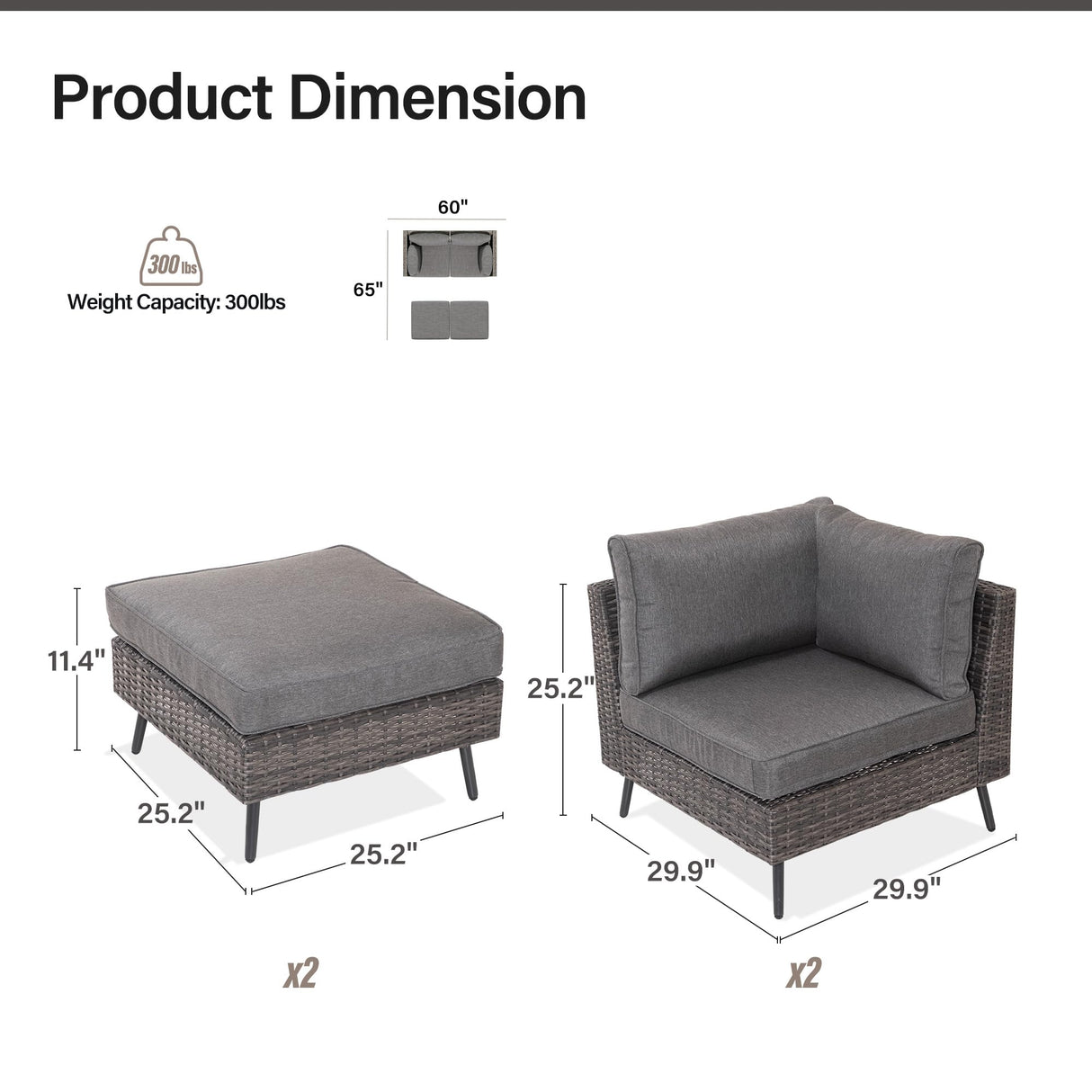 LAUSAINT HOME Outdoor Patio Furniture, 4 Piece Outdoor Sectional Sofa PE Rattan Wicker Patio Conversation Sets, All Weather Patio Furniture Set with Thick Cushions for Garden, Backyard(Grey) LAUSAINT HOME