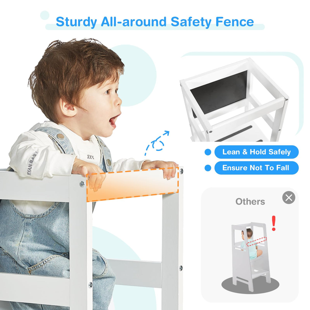 Yojoker Kids Kitchen Step Stool - Toddler Standing Tower, Toddler Kitchen Stool Helper, Montessori Kids Learning Stool with Safety Rail, Anti-Slip Mats and Chalkboard (White) Yojoker