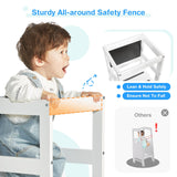 Yojoker Kids Kitchen Step Stool - Toddler Standing Tower, Toddler Kitchen Stool Helper, Montessori Kids Learning Stool with Safety Rail, Anti-Slip Mats and Chalkboard (White) Yojoker