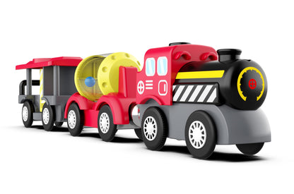 Wooden Train Track Accessories Battery Operated Locomotive Train, Magnetic Train Toy for Toddler Track Set, Powerful Engine Celebrates Train Fits All Major Brands Train Set