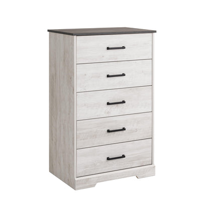 Prepac Dresser for Bedroom, Chest 5 Drawers, 18.5" D x 27.5" W x 43.5" H, Washed White - WoodArtSupply