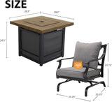Grand patio 5-Piece Patio Furniture Set with 29-Inch CSA Approved Woodgrain Propane Gas Fire Pit Table Outdoor Rocking Chairs with Gray Olefin Cushions for Dining Party Grand patio