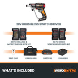 WORX Nitro 20V SwitchDriver 2.0 with 85 pc Accessory Kit, 2-in-1 Brushless Cordless Drill Driver, Drill Set Rotatable Dual 1/4" Chucks, WX177L.2 – (Battery & Charger Included) WORX