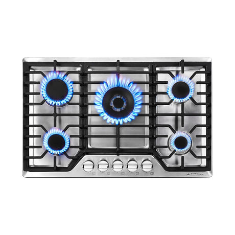 AMZCHEF 30 inch Gas Cooktop with 5 Made in Italy SABAF Power Burners.Max 48,300 BTU/hr Built-in Gas Stove top of 304 Stainless steel,NG/LPG Convertible, ETL. amzchef