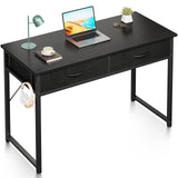 ODK 40 Inch Small Desk with Fabric Drawers- for Bedroom, Black Study Desk with Storage, Home Office Computer Desk for Small Spaces, Modern Work Writing Kids Table, Black ODK