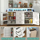Kitchen Island with Storage, 55" Kitchen Island on Wheels with LED Lights & 3 Drawers,Rolling Kitchen Cart with Spice Rack & Towel Rack, Large Mobile Islands Table for Kitchen, White Gyfimoie