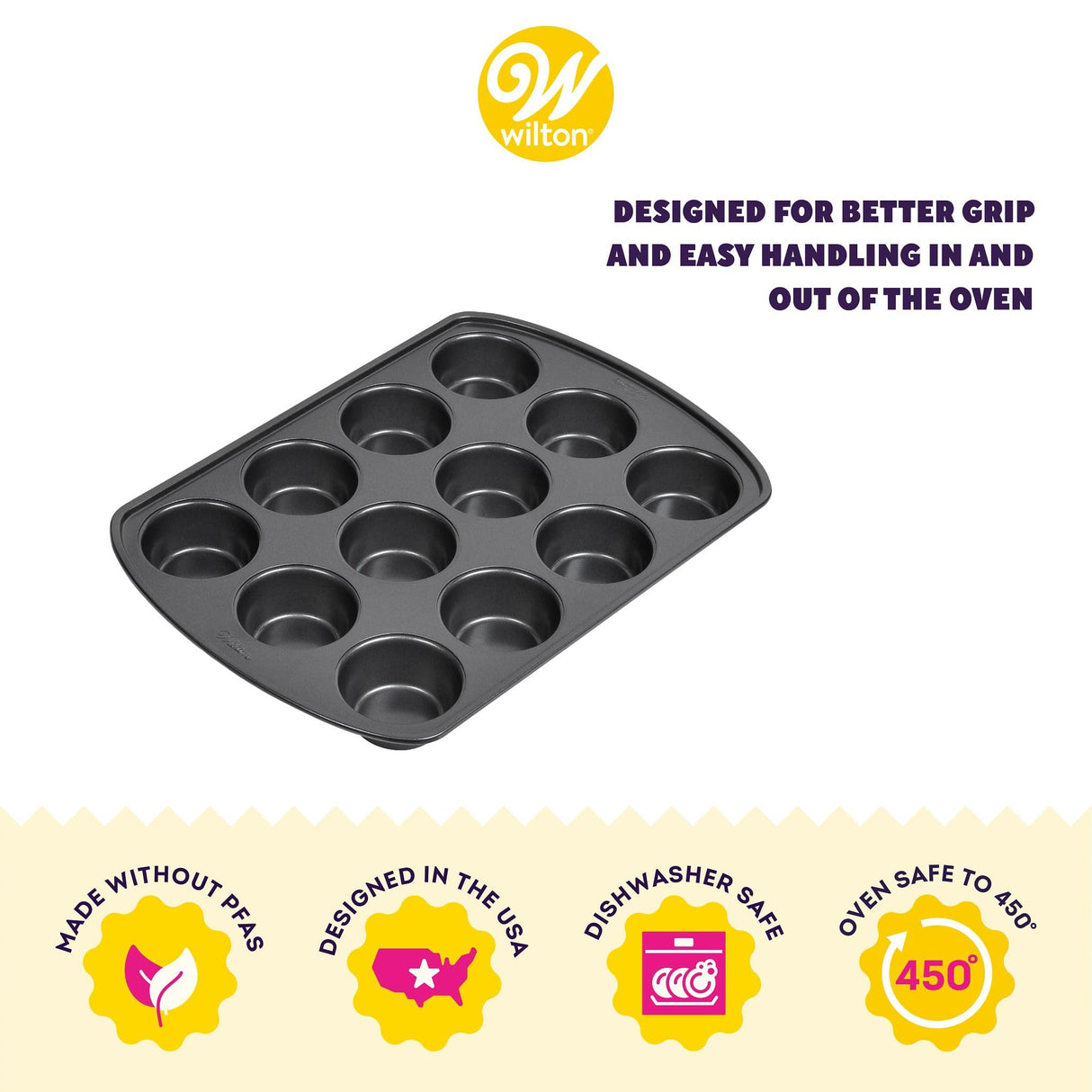 Wilton Perfect Results Premium Non-Stick Cupcake Pan, 12-Cup Muffin Tin, Steel Baking Supplies Wilton