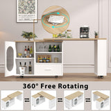 HSH 72.4” Rolling Kitchen Island with Swivel Table, Storage Cabinet, Drawers & Shelves, White Modern Mobile Island Cart on Wheels, Farmhouse Wood Island Table for Kitchen, Dining Room, Home Bar HSH