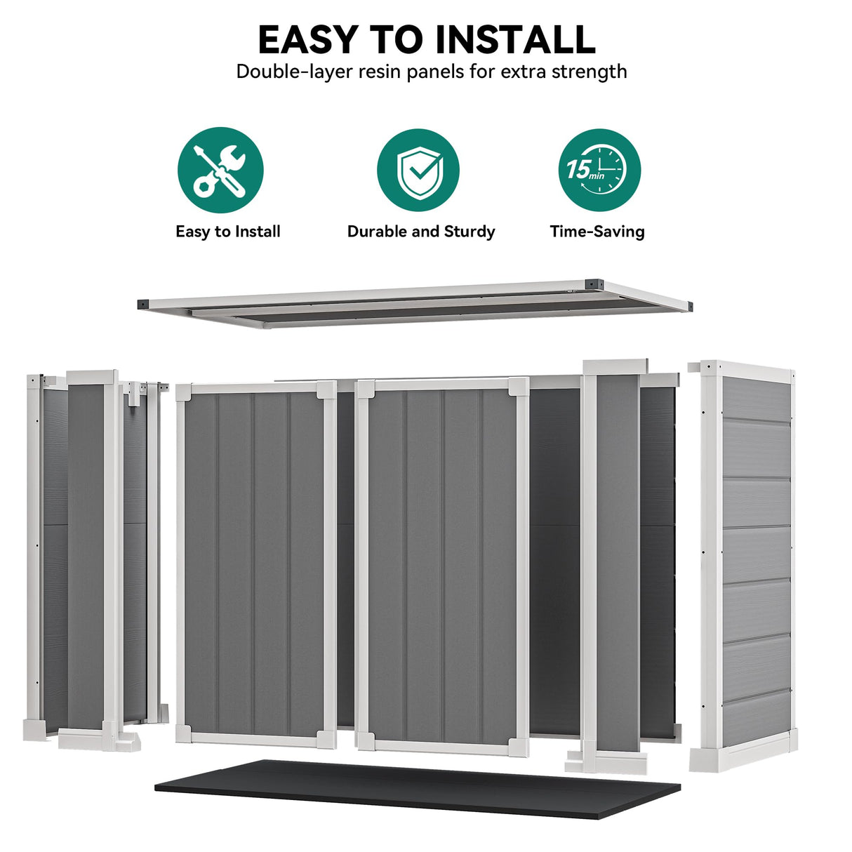DWVO 41Cu.ft Outdoor Storage Shed w/o Shelf, 4.7x2.5 FT Horizontal Resin Tool Shed with Hydraulic Gas Rod and 3 Locks for Garden, Trash Cans, All-Weather Outdoor Storage, Lockable, Gray DWVO
