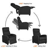 Topeakmart Fabric Recliner Sofa Push Back Recliner Chair Adjustable Modern Single Reclining Chair Upholstered Sofa with Pocket Spring Living Room Bedroom Home Theater Matte Black Topeakmart