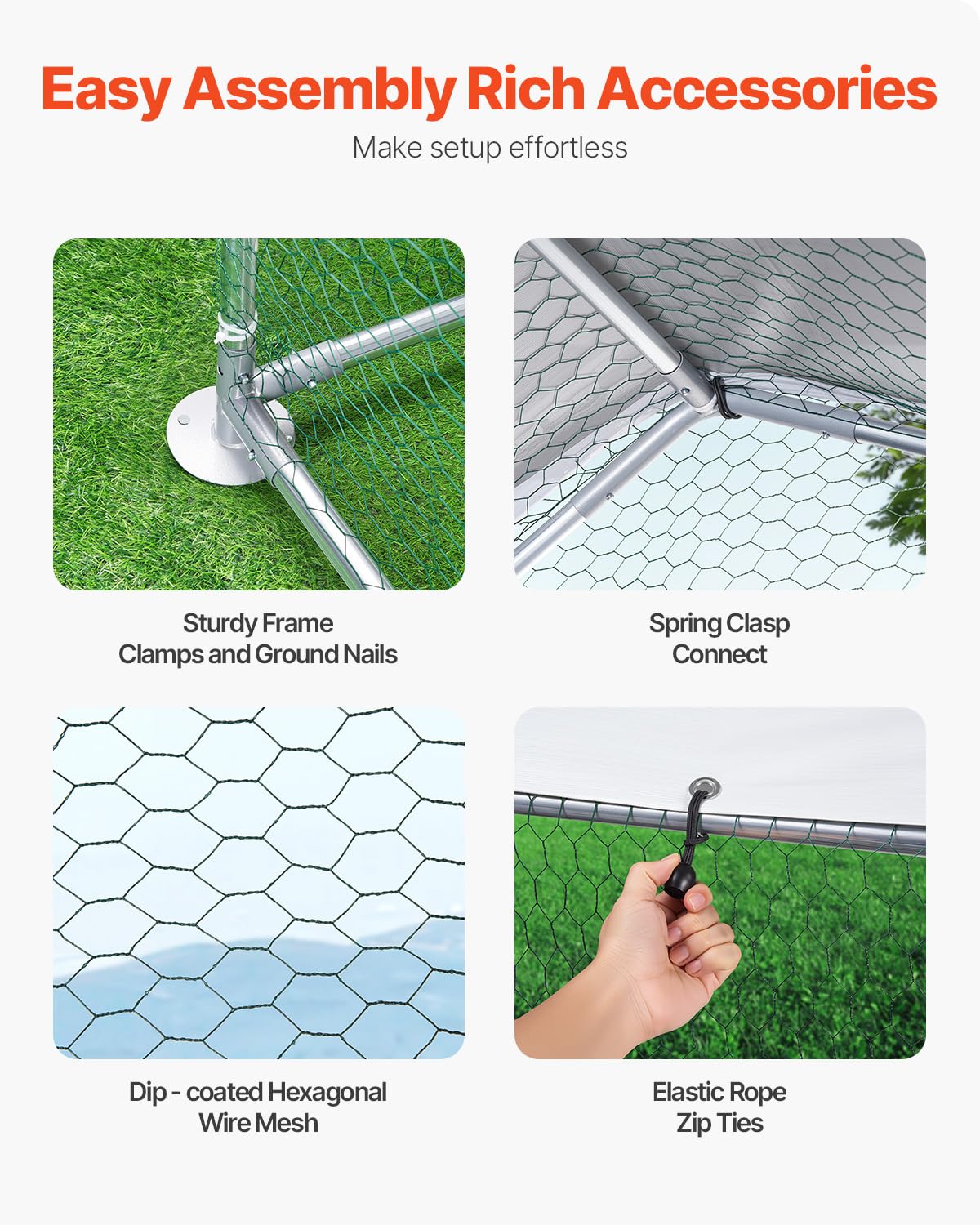 VEVOR Metal Chicken Coop, 6.56x6.56x6.56ft Walk in Chicken Runs for Yards with Cover, Spire Roof Hen House Enclosure with Security Lock, Outdoor Duck Rabbit Poultry Cage Pen for Backyard, Farm, Yard VEVOR