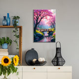 JOOZ Paint by Numbers Kit for Adults with Frame Cherry Blossom Adult Paint by Number Kits Framed Canvas Bridge Paint by Number with Easel DIY Oil Painting by Number for Gift Home Wall Decor 8x12 Inch JOOZ