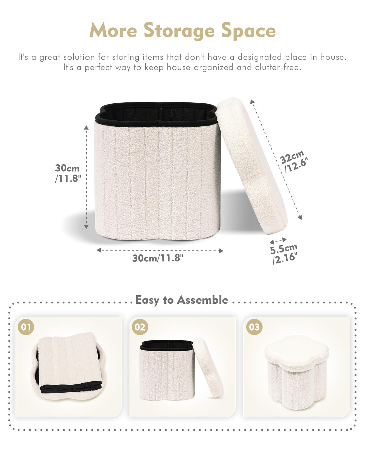 B FSOBEIIALEO Storage Ottoman Cube, Flowers Shaped Ottomans with Storage Foot Stool Footrest for Lving Room, Boucle Ottoman Seat for Dorm Room,Faux Teddy Fur, Cream White 12.6"x12.6"x12.6" B FSOBEIIALEO