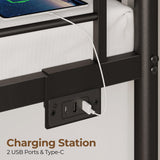 Rolanstar Metal Bunk Bed Full Over Full with USB Charging Station, LED Bunk Bed with 2 Storage Drawers, Bed with Safety Guardrail & Ladders, No Box Spring Needed, Easy Assembly, Black Rolanstar