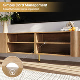 KIMOLST Modern 86in TV Stand for Living Room, Fluted Design Entertainment Center with Adjustable Shelves,Media TV Console Table with Storage for Bedroom,Natural KIMOLST