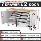 WORKPRO 62" x 20" 7-Drawer & 2-Door Rolling Tool Chest, Mobile Tool Storage Cabinet with Power Strip, Locking System, Heavy Duty Rolling Cabinet for Garage, Warehouse & Kitchen, 1000 lbs Capacity WORKPRO