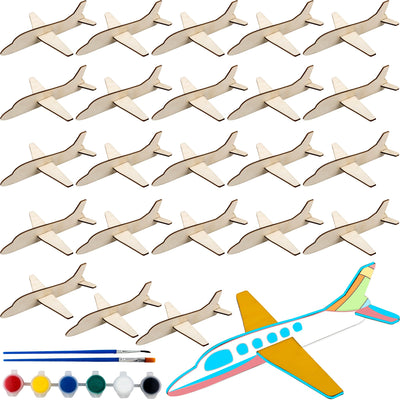 Feradny 24 Pack Wooden Airplane Toys DIY Paint Aircraft Wood Planes Handicraft Wood Airplane for Kids School Art Craft Projects Home Activity Birthday Gifts