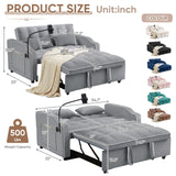 Sleeper Sofa Couch Bed with USB & Type C Port, Modern 3-in-1 Convertible Velvet Pull Out Loveseat Futon Sofa w/Phone Holder/Cup Holder for Living Room Apartment, Adjustable Backrest, Light Grey Antetek
