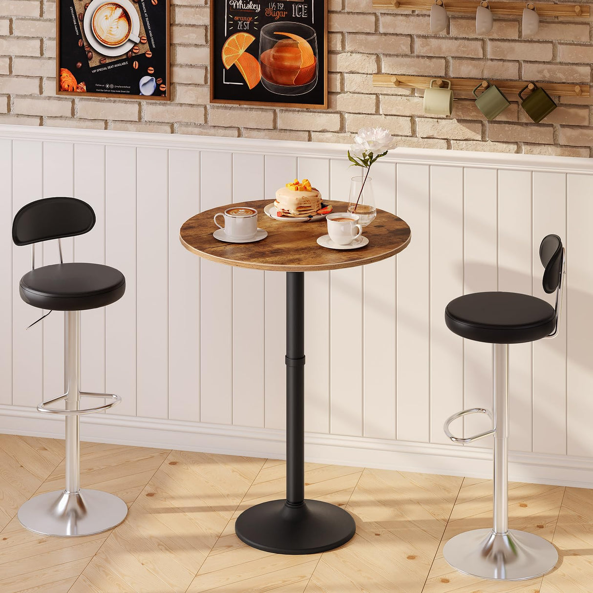 HOOBRO Round Bar Table, 35" Tall Pub Table, Cocktail Table with Base, Stable Counter Table with Non-Slip Base for Narrow Space, Bar Height Table for Kitchen, Easy to Assemble, Rustic Brown BF57BT01 HOOBRO