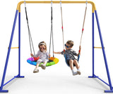 Swing Sets for Backyard, Toddler Swing Set with 2 Seat 1 Saucer & 1 Belt Seat, 440lbs Heavy-Duty Swing Frame w/8 Ground Stakes, A Frame Outdoor Swingset for Kids and Adults for Backyard SkylarkJoy