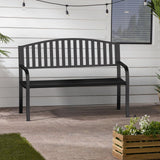 Granper Garden Bench, 50" Outdoor Bench, 660LBS Wrought Iron Porch Bench, Patio Bench with Armrests for Garden Lawn or Yard, Black Granper