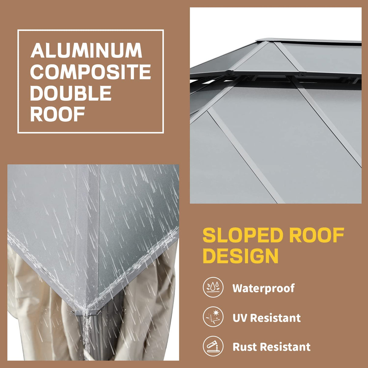 EROMMY 12'x14' Permanent Hardtop Gazebo with 12'x10' Outdoor Pergola, Metal Steel Canopy with Aluminum Composite Roof for Patio Lawn and Garden, Curtains and Netting are Included, Grey EROMMY